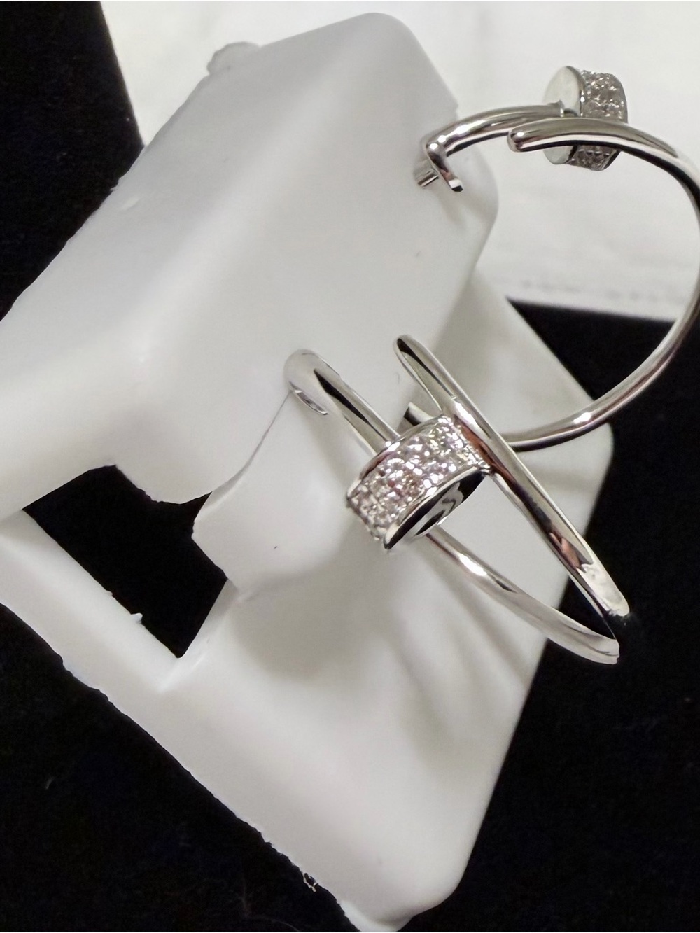 High quality 925 Sterling Silver Pavé Accent Silver Hoop Earrings- Modern Design